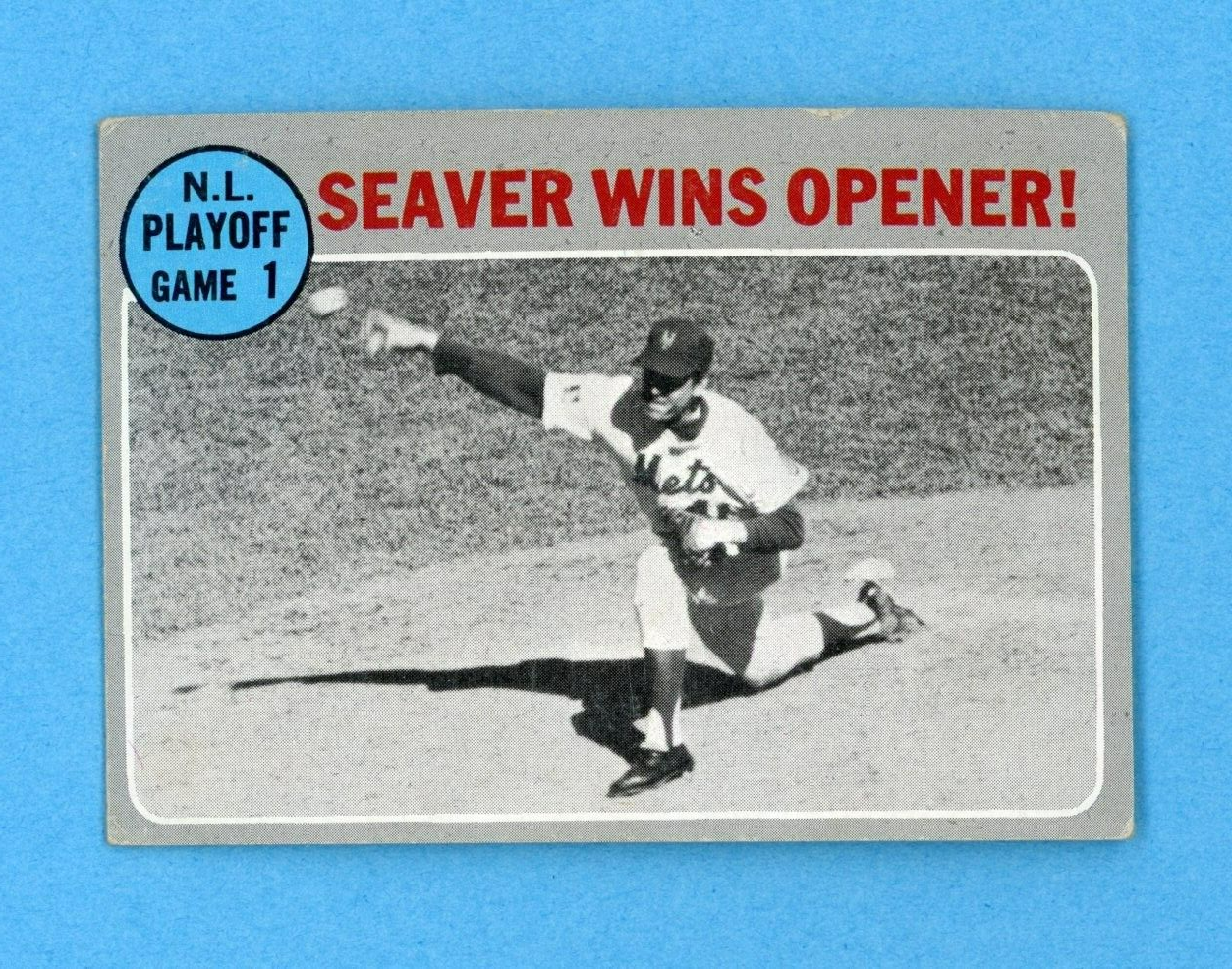 1970 Topps #195 1969 NL Playoff Game 1 Seaver Wins Opener Baseball Card VG - VG+