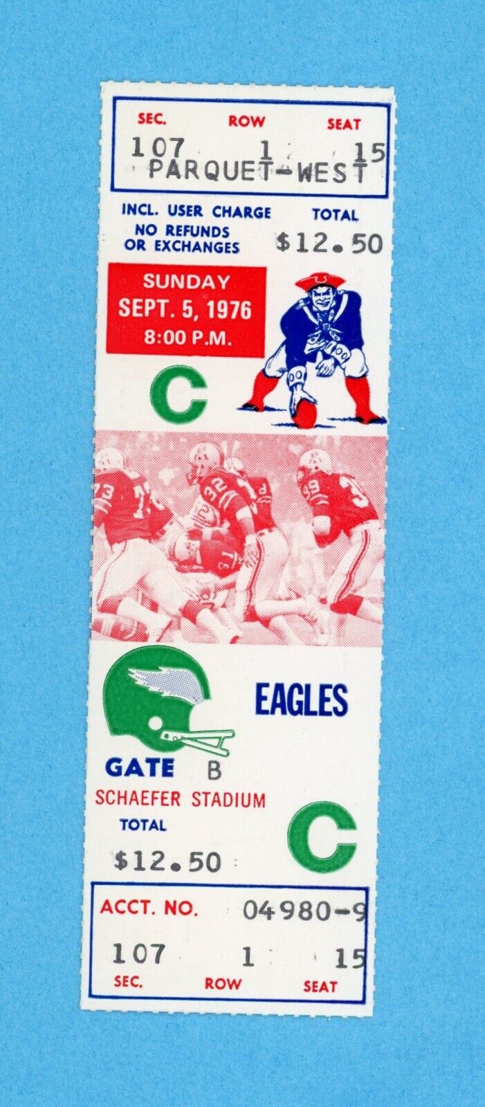 9/5/76 Philadelphia Eagles at New England Patriots  Full Ticket