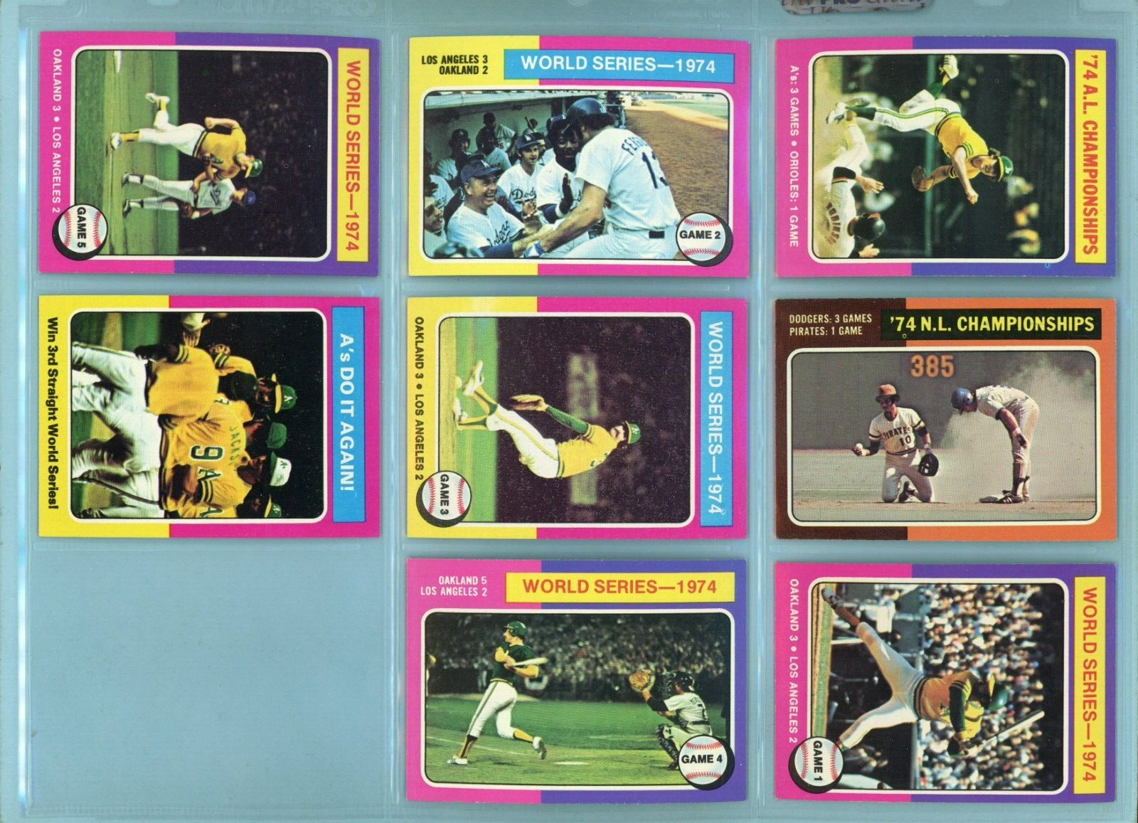 1975 Topps Set of 8 1974 ALCS, NLCS, World Series Special Baseball Cards E/M-NM