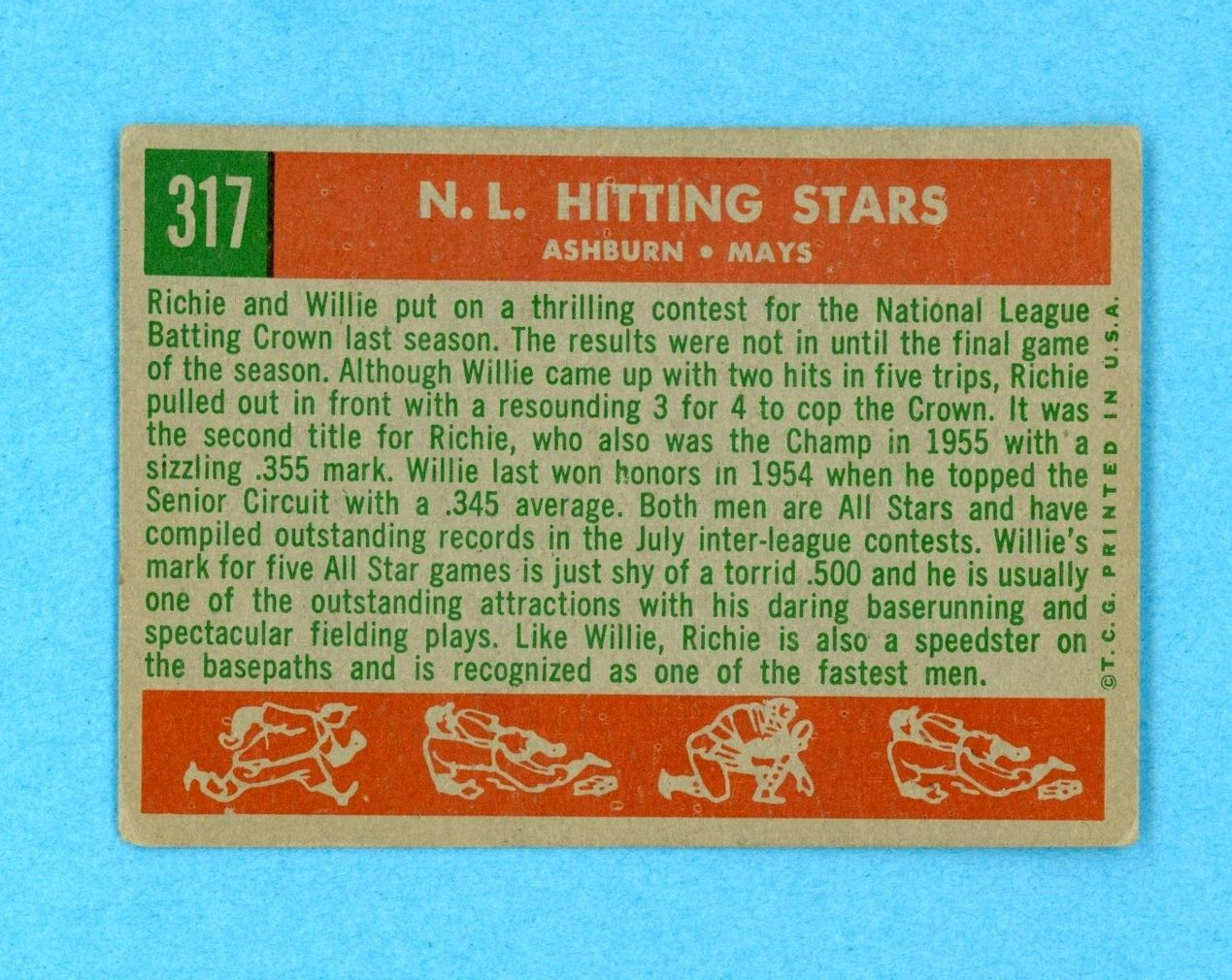 1959 Topps #317 N. L. Hitting Kings Ashburn - Mays Baseball Card VG