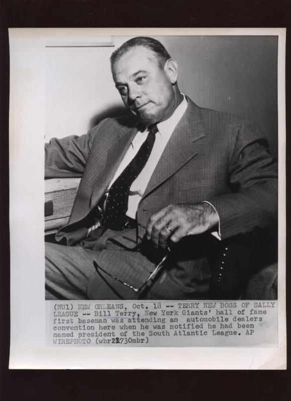 Origina 1954 Bill Terry Boss of Sally League Wire Photo