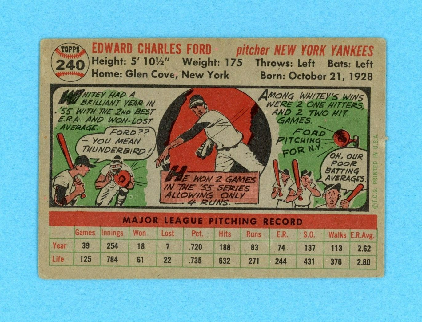 1956 Topps #240 Whitey Ford New York Yankees Baseball Card Poor