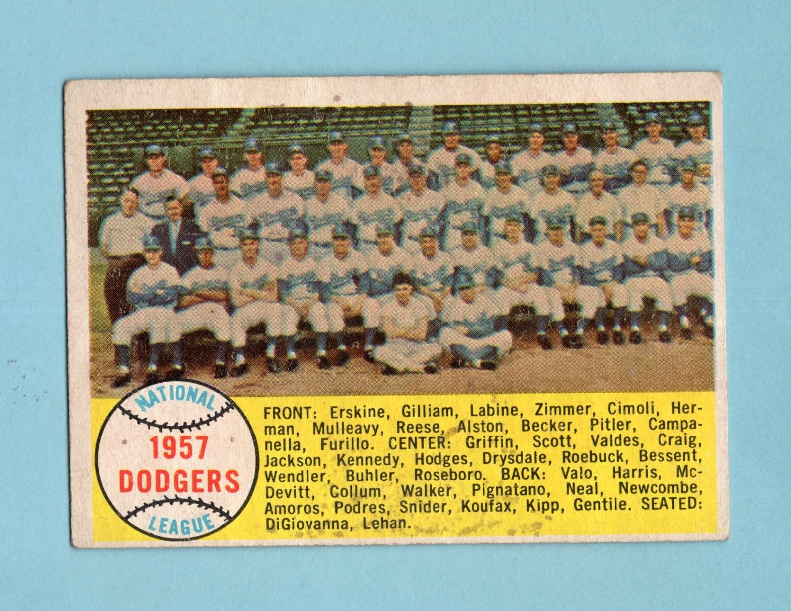 1958 Topps #71 Los Angeles Dodgers Team Baseball Card EX o/c Unched