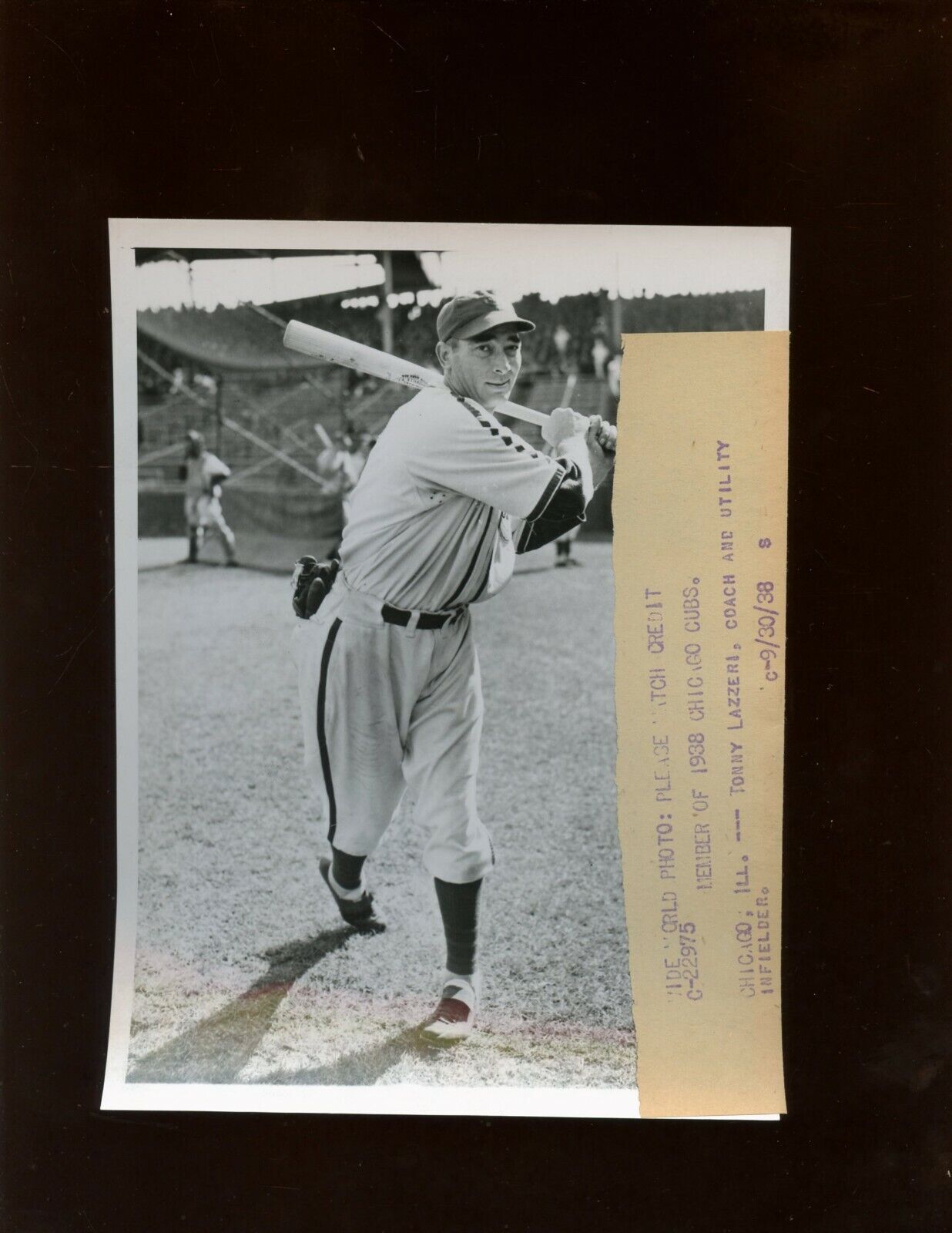 September 30 1938 Tony Lazzeri Chicago Cubs 6x8" Wire Photo