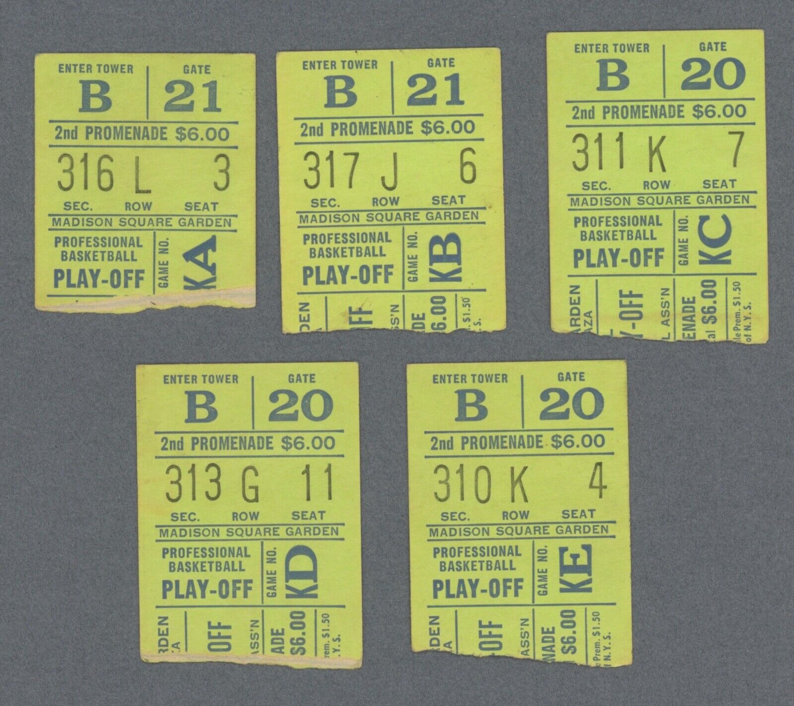 Lot of 5 • 1968-69 NY Knicks vs Boston & Baltimore Play Off Ticket Stubs 