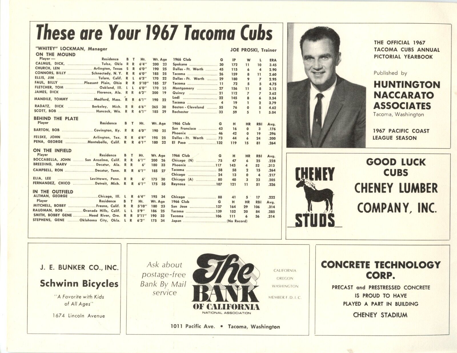 1967 Tacoma Cubs Minor League Baseball Yearbook EXMT