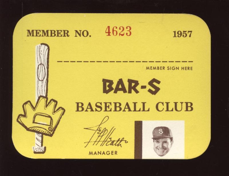 1957 Seattle Raniers Bars S Club Membership Card MINT