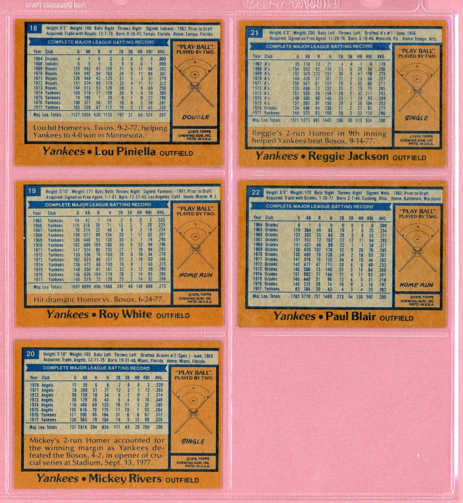 1978 Topps Burger King NY Yankees Complete Set of 23 Baseball Cards Ex/Mt - NM