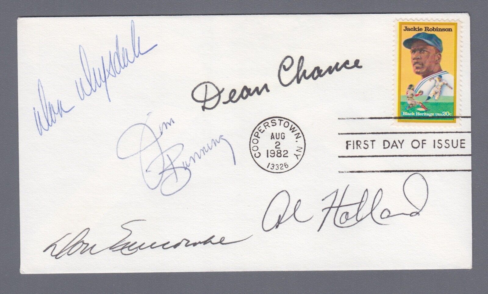 Signed First Day Cover 8/2/82 Cachet 5 Sigs with Drysdale & Bunning Auto B&E #2