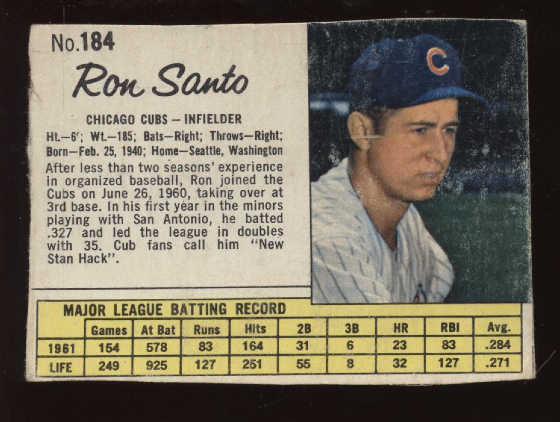 1962 Jello Baseball #184 Ron Santo