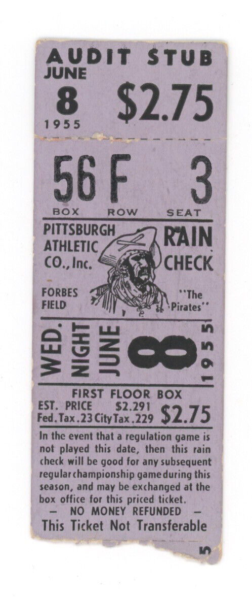 6/8/55 Chicago Cubs vs Pittsburgh Pirates Ticket Stub • Clemente Rookie Season