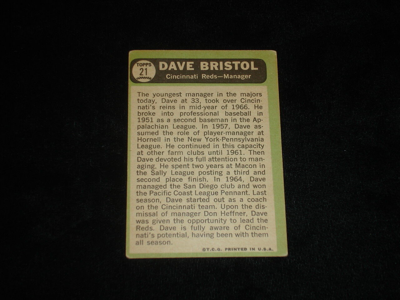 1967 Topps Dave Bristol Autographed Baseball Card-Cincinnati Reds Manager-#21