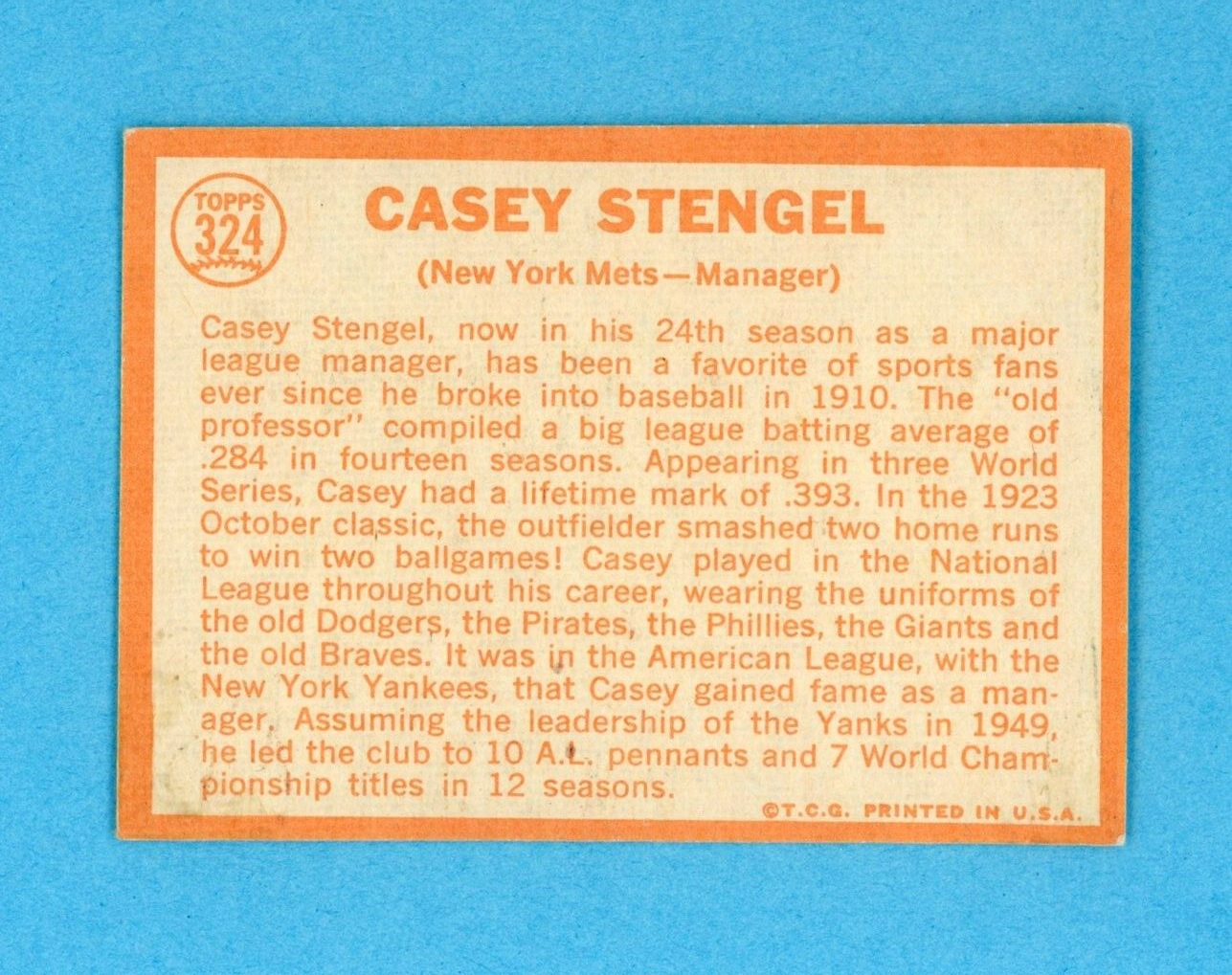 1964 Topps #324 Casey Stengel New York Mets Baseball Card EX