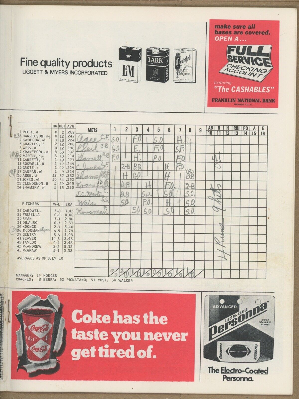 July 13, 1969 NY Mets vs Montreal Expos Program at Shea Stadium • Neatly Scored