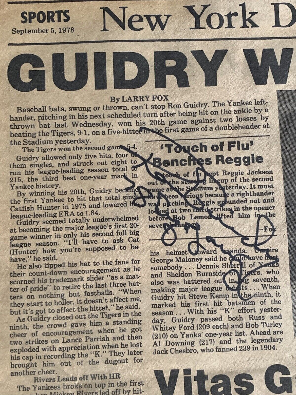 Ron Guidry 78 Cy Young SIGNED 1978 New York Daily Press Complete Newspaper