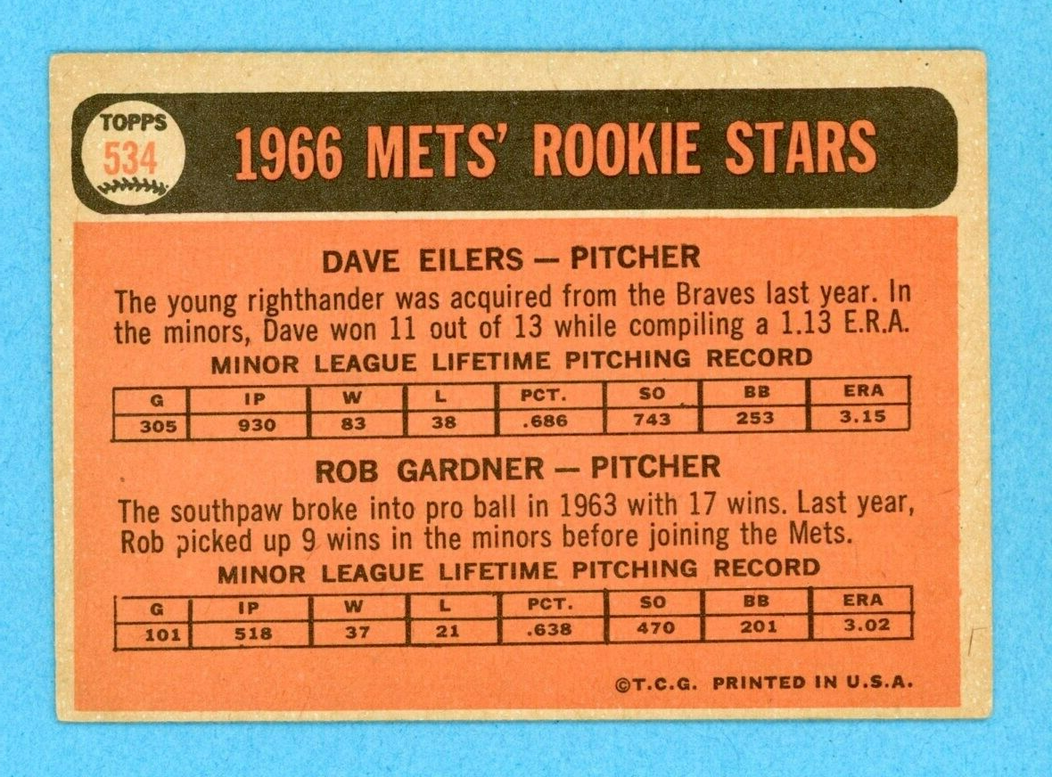 1966 Topps #534 New York Mets Rookie Stars High Number Baseball Card Vg/Ex