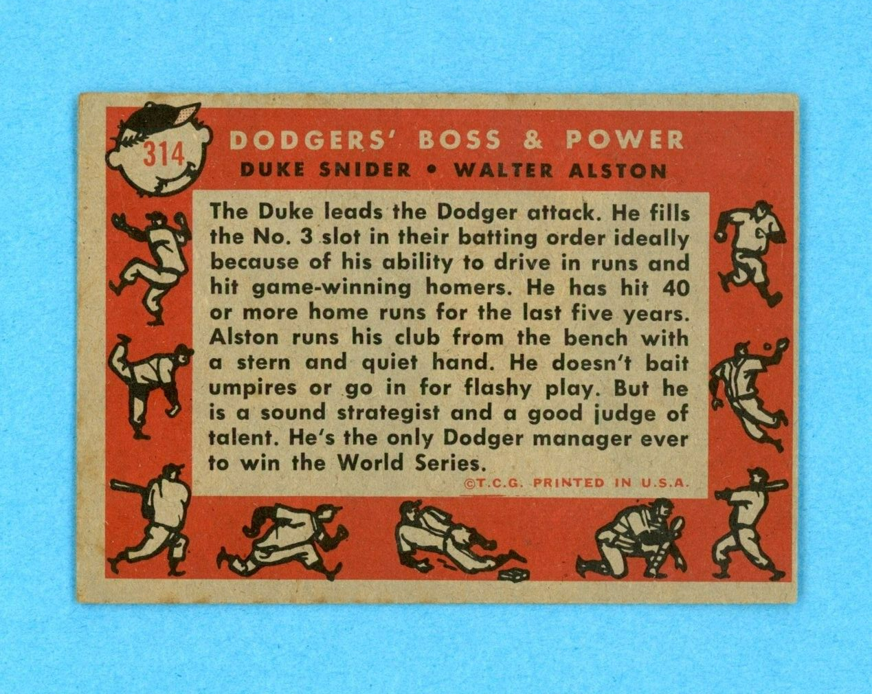 1958 Topps #314 Dodgers Boss & Power Duke Snider, Walt Alston Baseball Card V/E