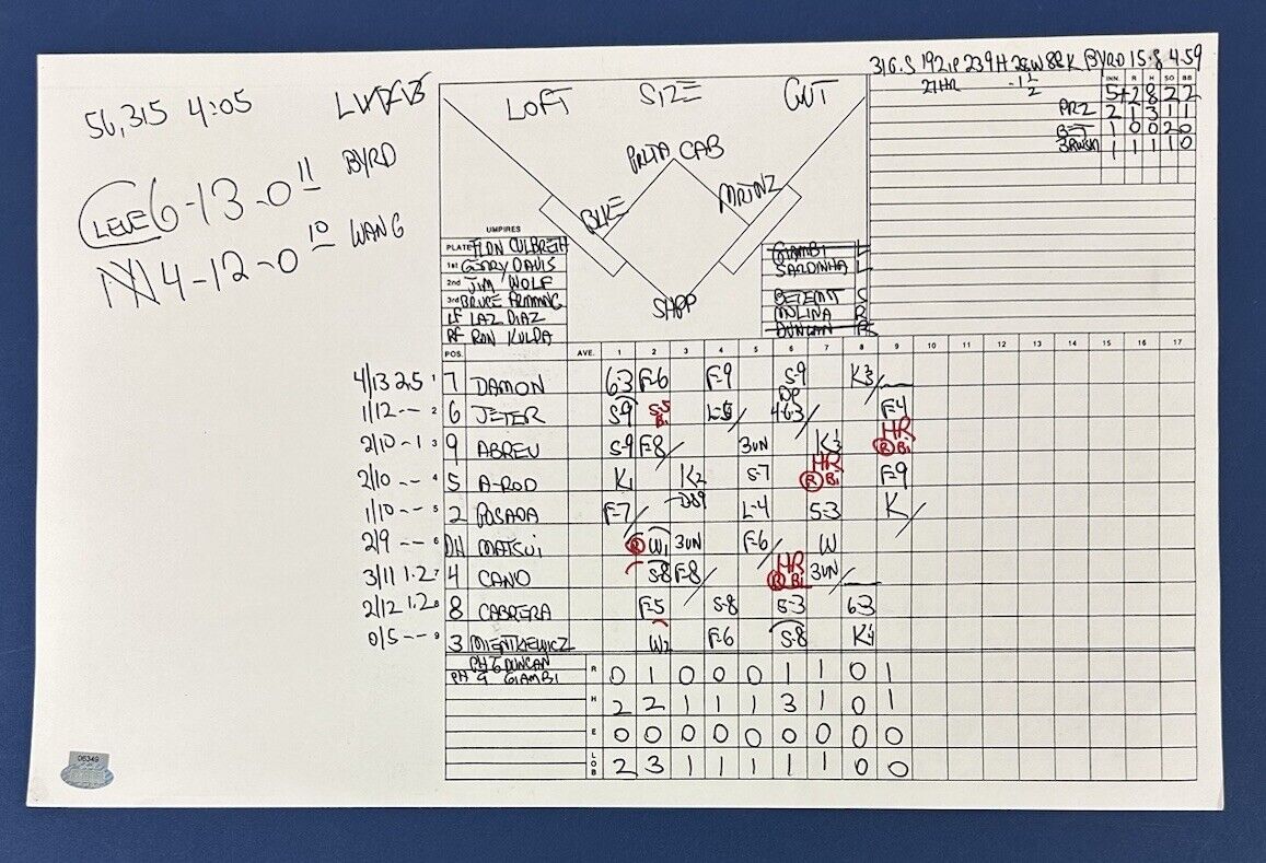 John Sterling Handwritten 11x17 2007 ALDS Yankees Scorecard vs Indians - STEINER