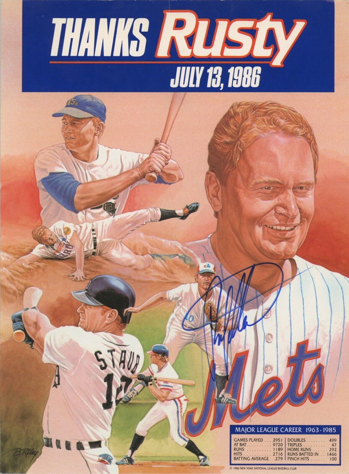 Rusty Staub 8.5x11.5 Thick Rusty Staub Day Photo Auto w B&E Hologram