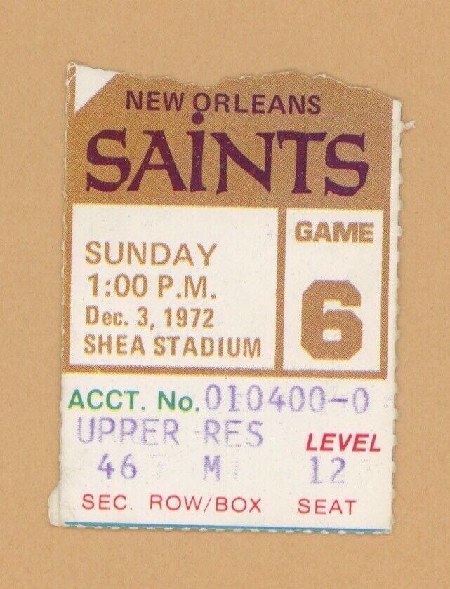 12/3/72 New Orleans Saints at New York Giants Ticket Stub