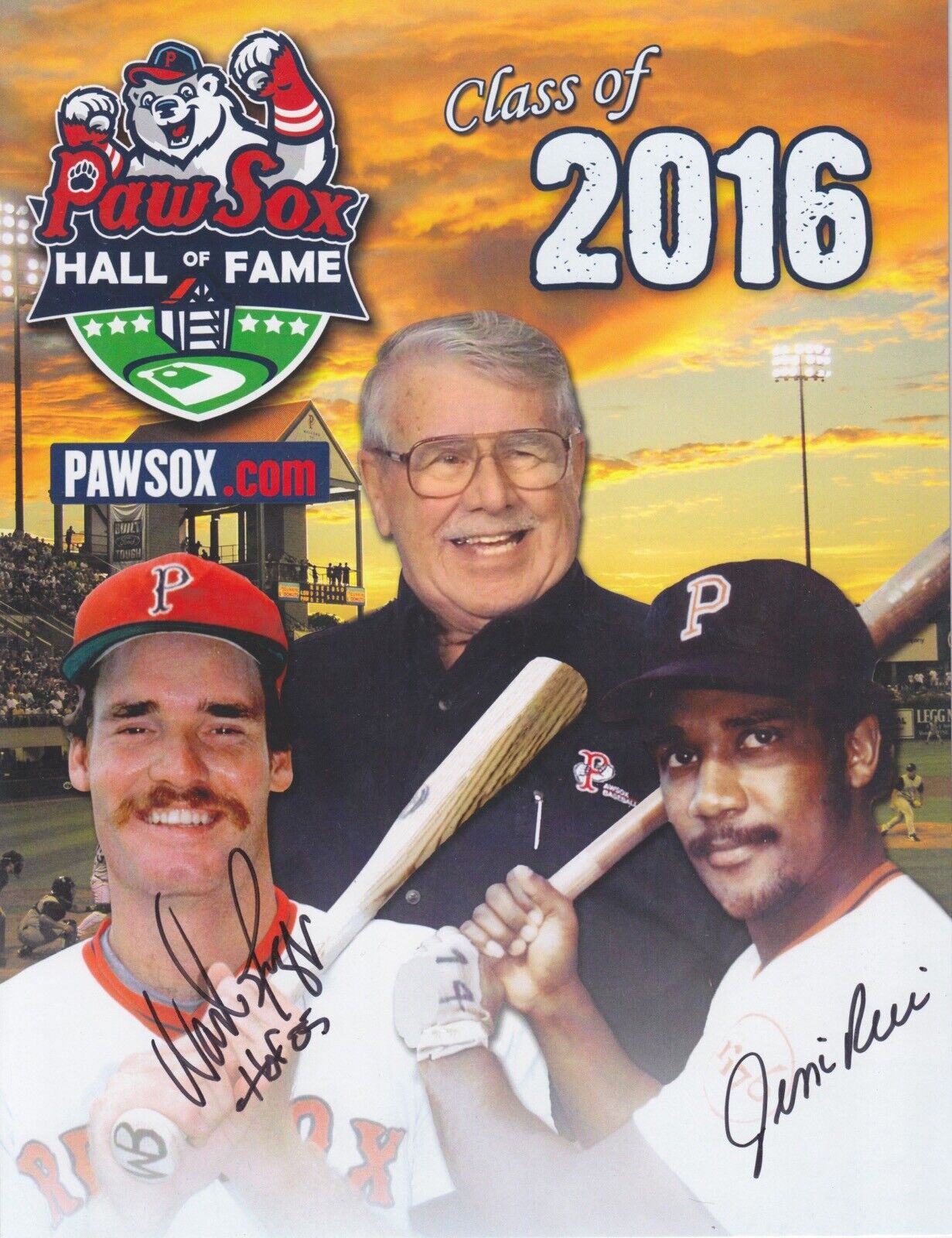 Wade Boggs Jim Rice Signed Class of 2016 PawSox Promo with B&E Hologram