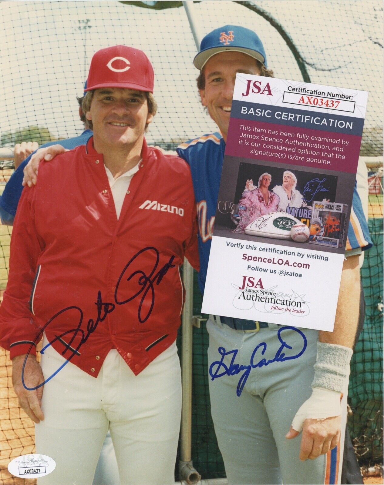 Pete Rose & Gary Carter Signed 8x10 Photo Autos w JSA Certification