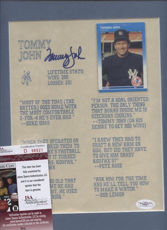 Tommy John Autographed Quote Print With Fleer Card JSA