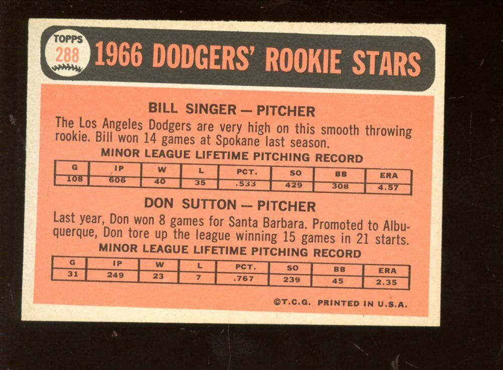 1966 Topps Baseball Card #288 Don Sutton Rookie EXMT+