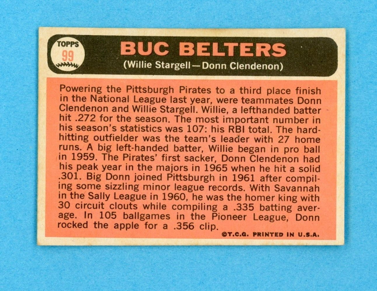 1966 Topps #99 Buc Belters Willie Stargell, Donn Clendenon Baseball Card Ex/Ex+