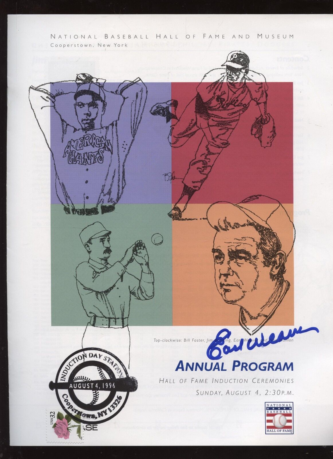 1996 Hall of Fame Induction Day Program Earl Weaver Autographed B & E Hologram