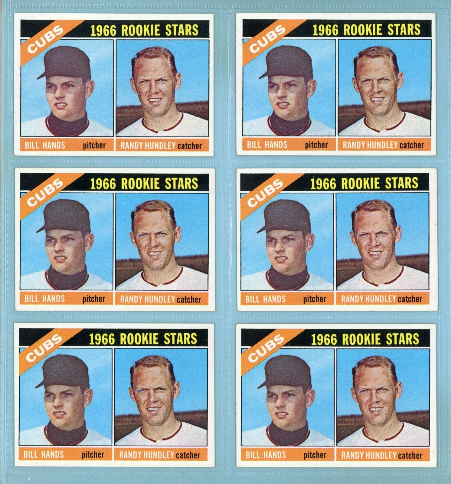 Lot of 6 1966 Topps #392 Randy Hundley & Bill Hands Rookie Baseball Cards E-NM