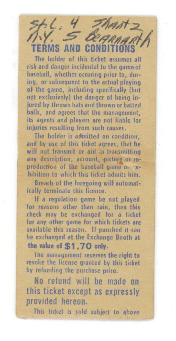 May 8, 1964 New York Mets Ticket Stub vs St. Louis Cardinals