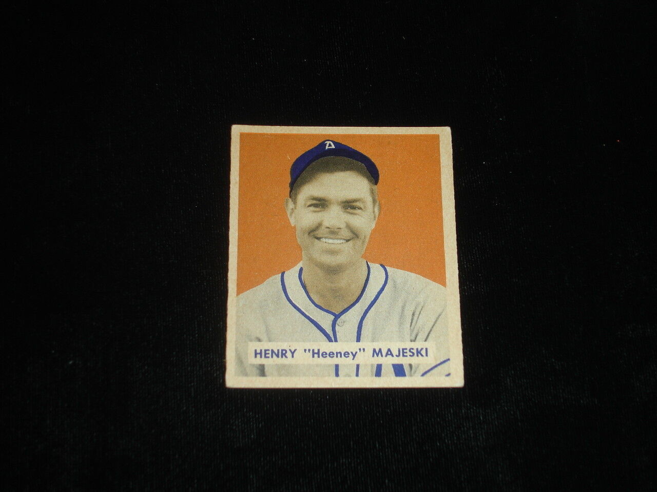 1949 Bowman Baseball Card-Henry Majeski-Athletics-Script Name on Back-#127a-EX