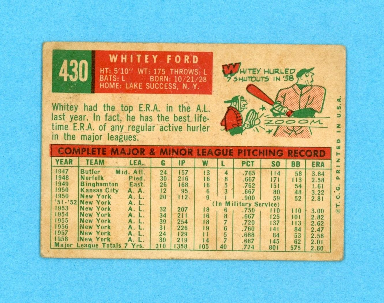 1959 Topps #430 Whitey Ford New York Yankees Baseball Card Low Grade