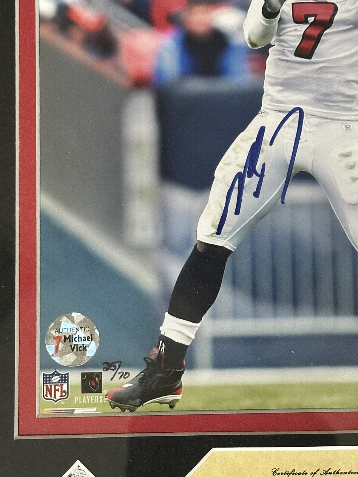 Michael Vick Atlanta Falcons SIGNED 8x10 Framed Photo w/ GAME USED Jersey Swatch