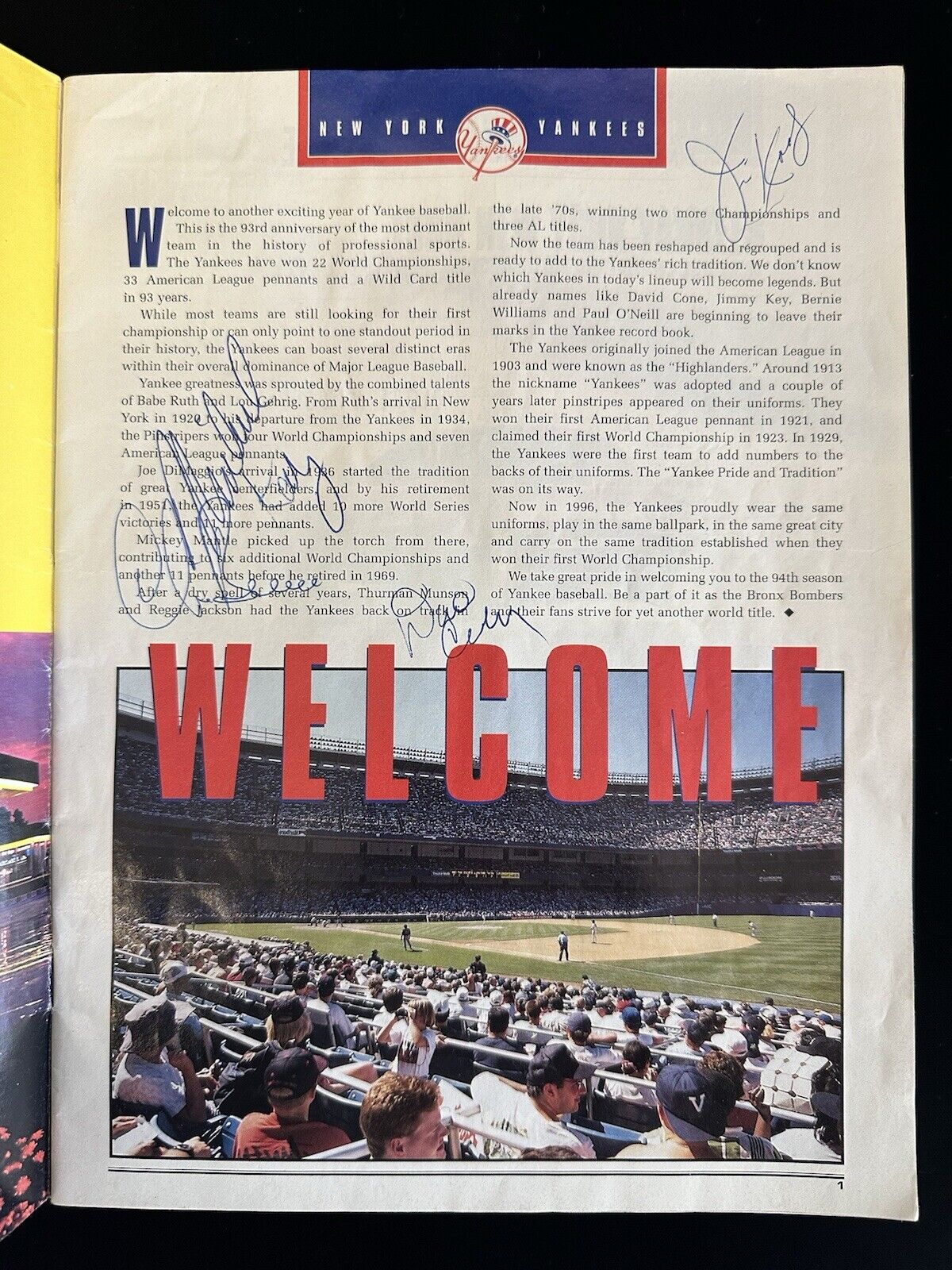 April 24 1996 Yankees Baseball Program vs Indians SIGNED by Derek Jeter +22 more