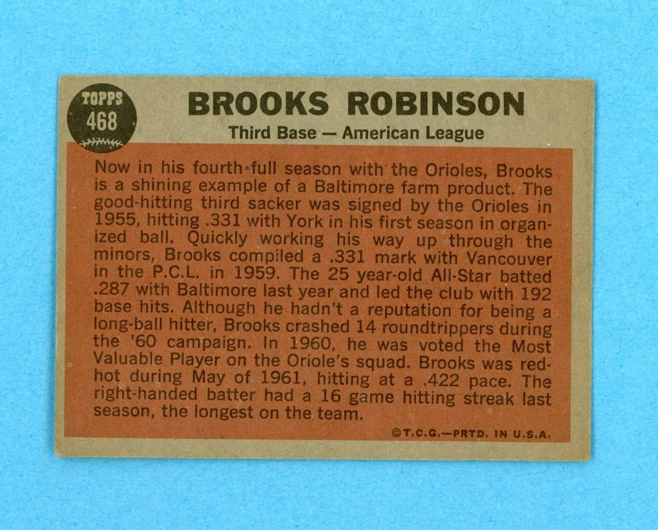 1962 Topps #468 Brooks Robinson All-Star Baltimore Orioles Baseball Card EX