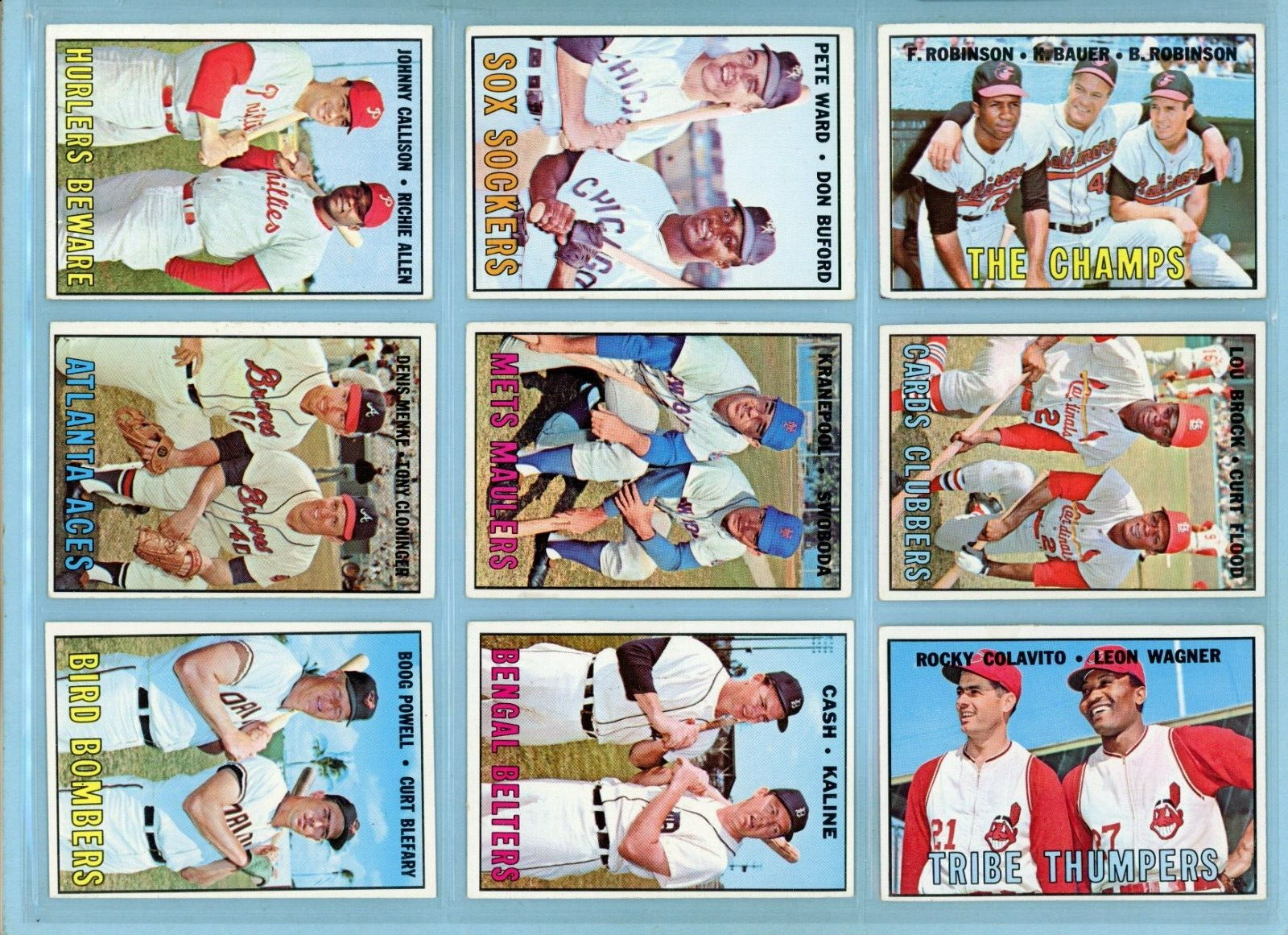 1967 Topps Lot of 9 Different Multi-Player Baseball Cards Ex - Ex/Mt