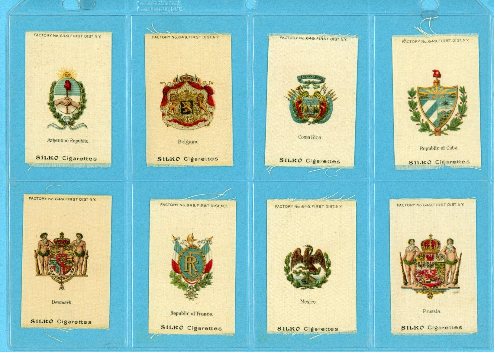 1910 Silko Cigarettes Tobacco Silks Starter Set Lot of 8 Different Coat of Arms