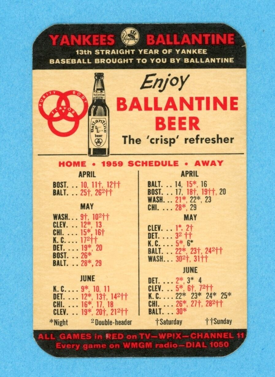 1959 New York Yankees Pocket Schedule