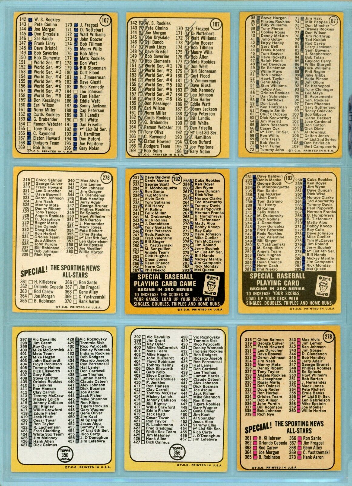 1968 Topps Lot of 12 Different Checklist Baseball Cards VG - EX