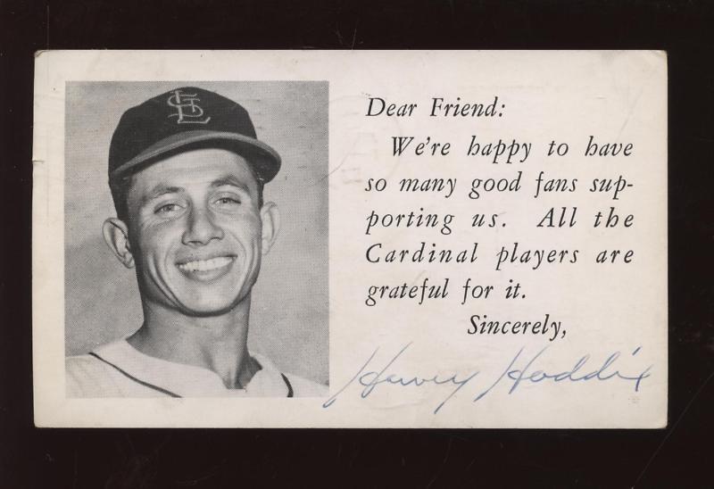 1953 Cardinals Postcard Harvey Haddix Autographed B & E