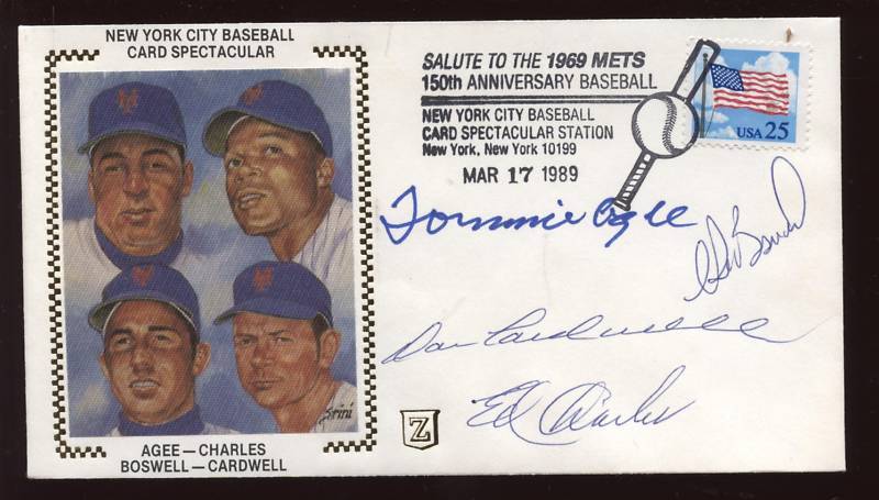 1969 NY Mets MULTI SIGNED Z Envelope / Cachet w/ Agee Charles Boswell Cardwell