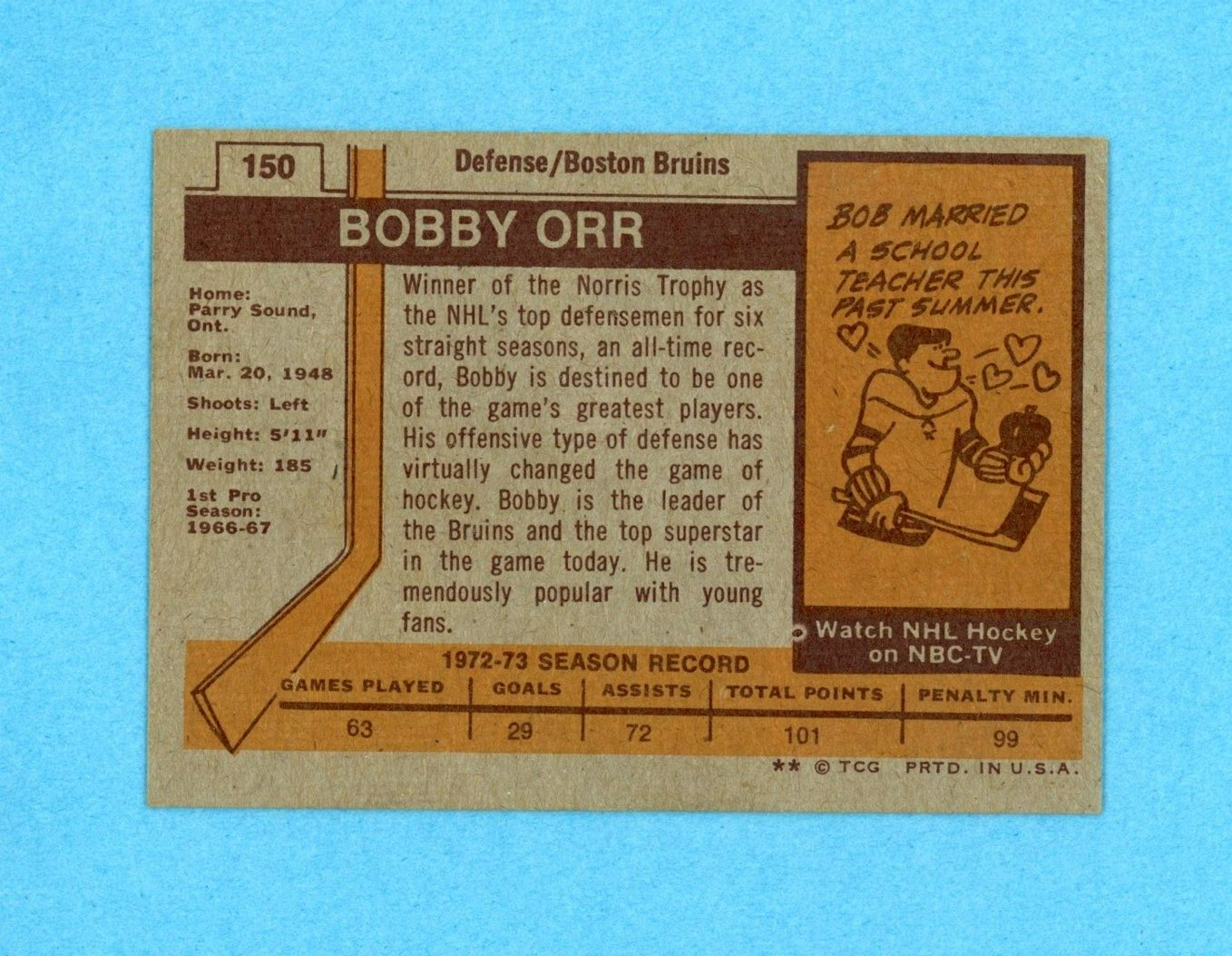 1973-74 Topps #150 Bobby Orr Boston Bruins Hockey Card EX