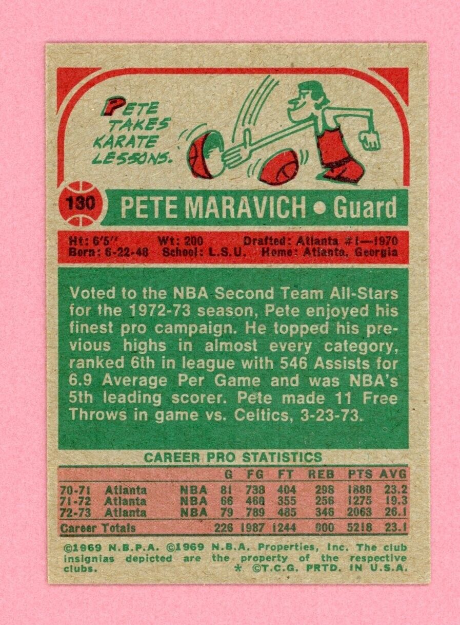 1973-74 Topps #130 Pete Maravich Atlanta Hawks Basketball Card Ex/Mt