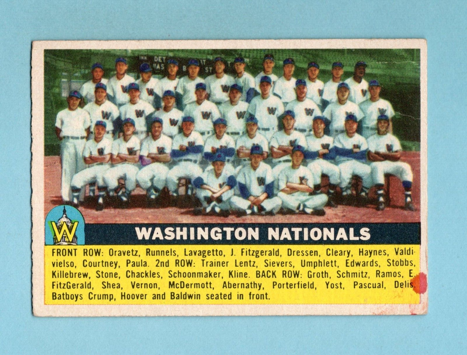 1956 Topps #146 Washington Nationals Team Baseball Card EX app fw wrks sta brc