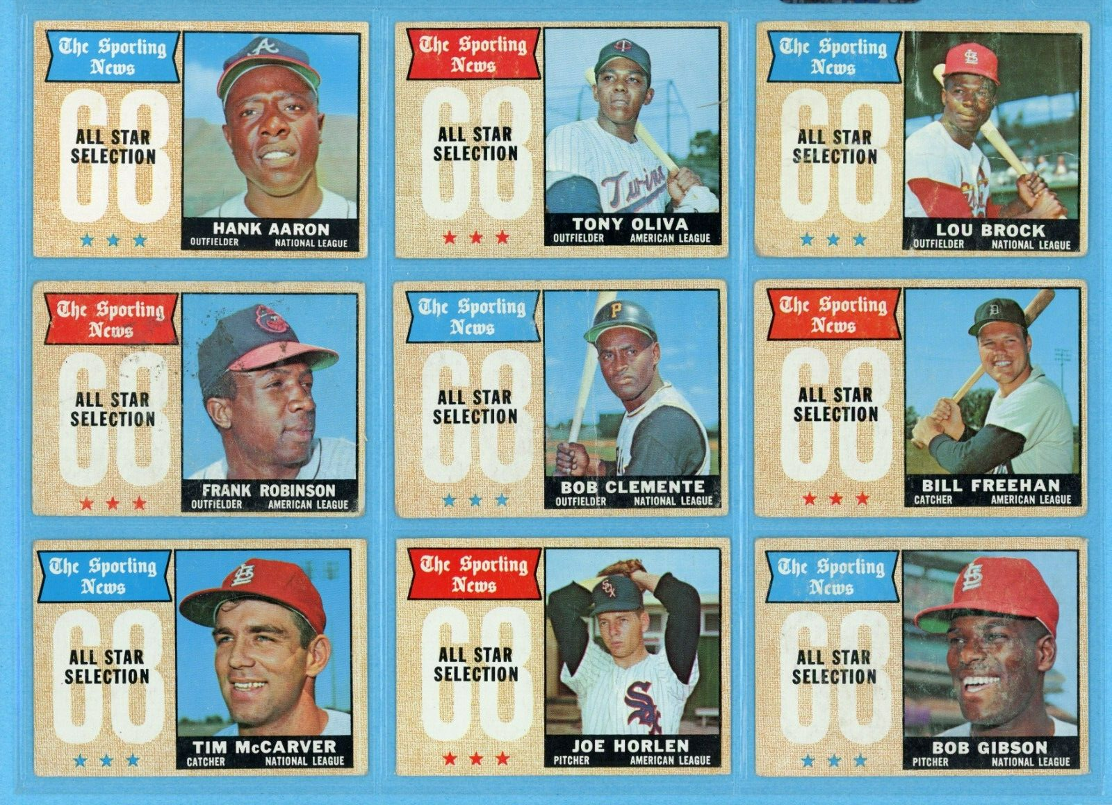 1968 Topps Complete Set of 20 All-Star Baseball Cards Low Grade