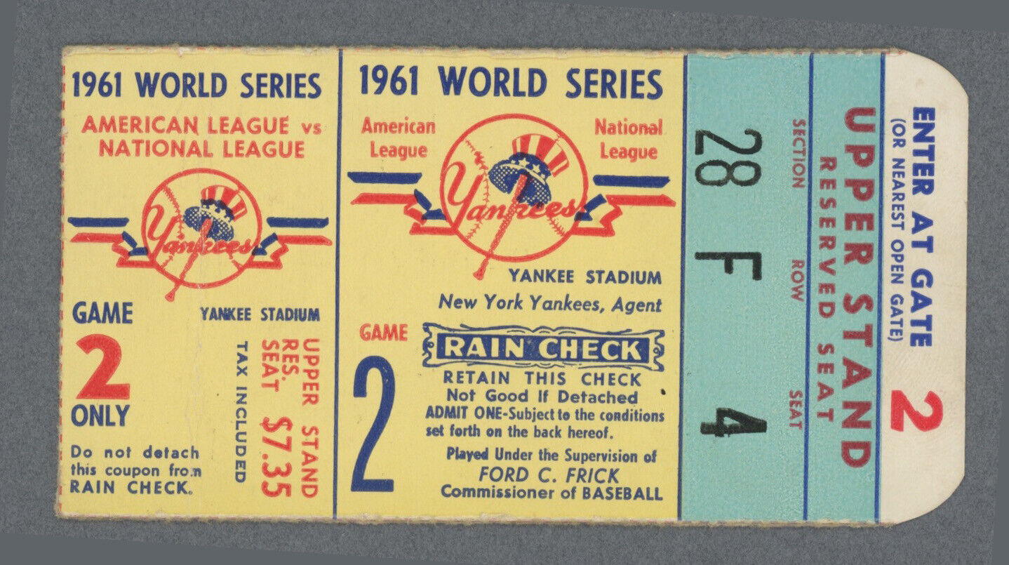 1961 World Series Ticket Stub NY Yankees vs Cincinnati Reds at Yankee Stadium