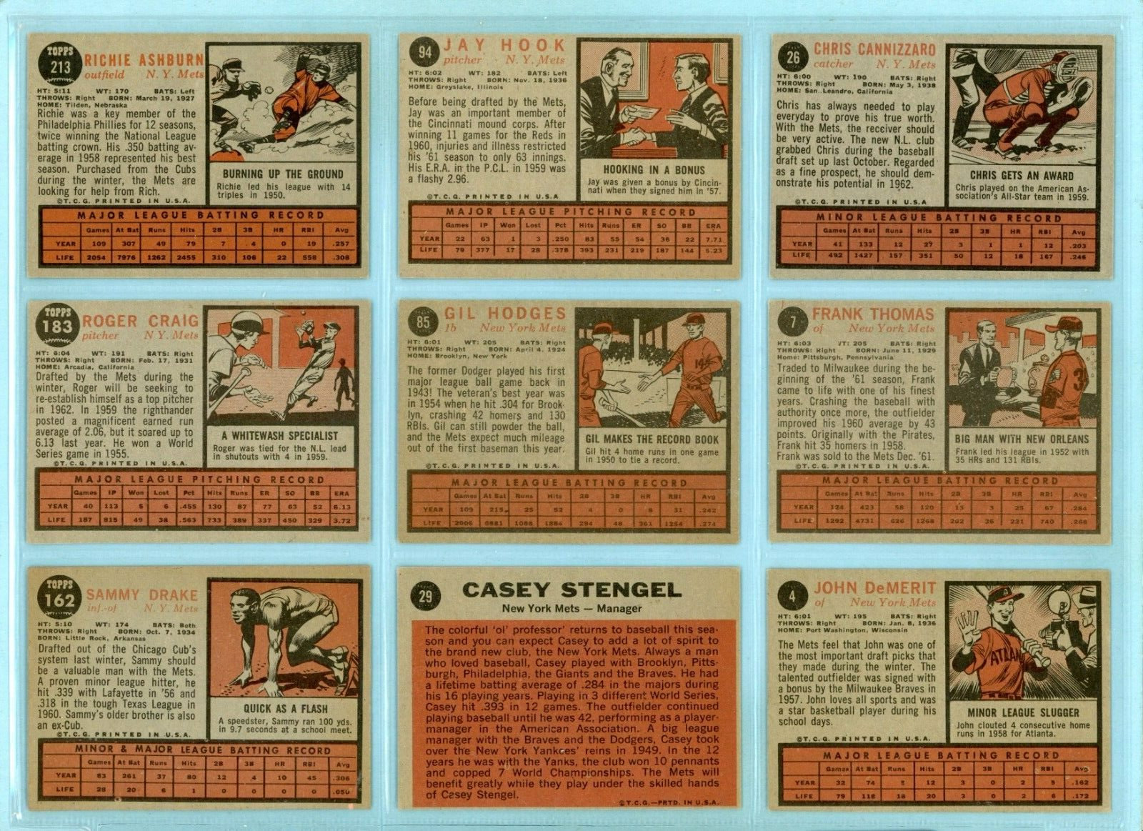 1962 Topps Lot of 20 Different New York Mets Baseball Cards Ex - Ex/Mt