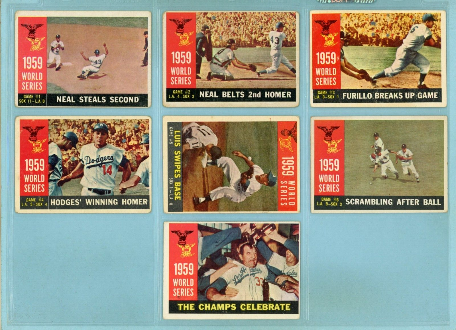 1960 Topps Set of 7 1959 World Series Special Baseball Cards VG - VG+